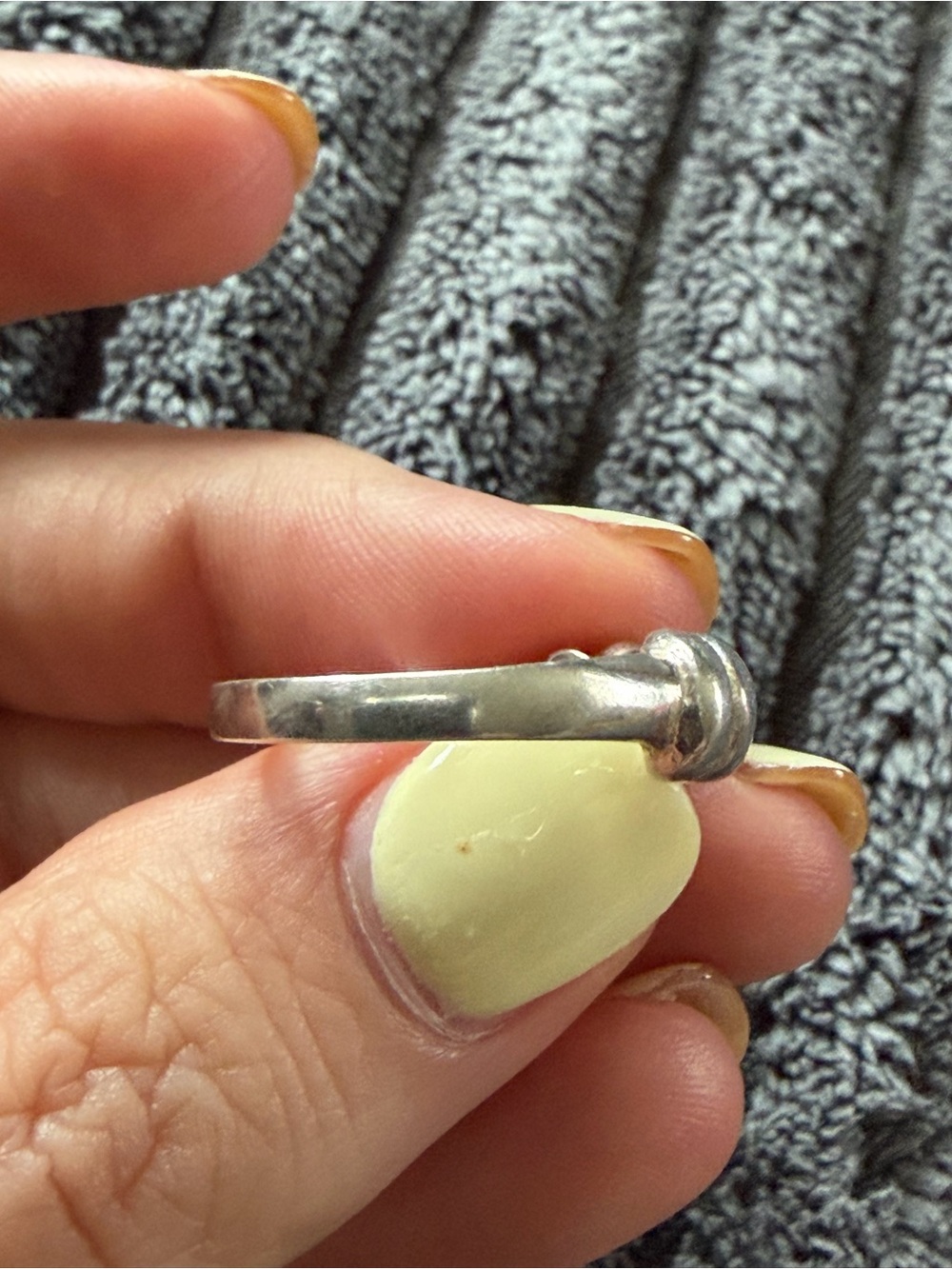 Modern Silver Tone Open Bypass Ring Clear Bezel Set Stones Minimalist Size 7 - Picture 3 of 5